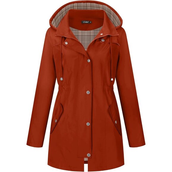 Women Red Brown  Hiking Raincoat Women Waterproof Jacket Lightweight Hood - Picture 2 of 5